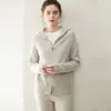 Nuevo Suéter de Cachemira Otoño e Invierno 2025 para Mujer de Primera Línea con Capucha y Cremallera Estilo Holgado Perezoso Suéter de Punto Básico