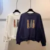 Sudadera de peso pesado estilo retro americano con estampado de perro, sin capucha, cuello redondo para mujer, nuevo diseño 2026, top holgado de manga larga