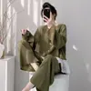 Pijama de Algodão e Seda para Mulheres, Conjunto Tendência Fino para Primavera e Outono, Tamanho Plus, Roupa de Casa de Luxo de Algodão Artificial
