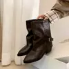 Botines de moda simples estilo coreano de 5 cm 2026 otoño/invierno nuevos punta fina tacón grueso sin cordones hebilla botines cortos