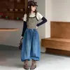 Calça Jeans Feminina Primavera e Outono 2026 Nova Casual Menina Estilo Coreano Crianças Médias e Grandes Hot Drilling Faca Curva Jeans Calça Wide Leg