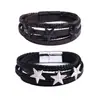 Pulsera de Cuero Temu Transfronteriza, Pulsera de Cuero Tejida Multicapa Moderna y Versátil, Pulsera Personalizada de Estrella de Cinco Puntas para Hombre