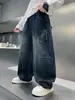 Calças Jeans Largas e Soltas para Meninos de Meia-Idade e Mais Velhos, Nova Coleção Primavera/Outono Marca Tendência Calças Longas Casuais, Modernas e Versáteis, Cor Escura, Outono