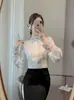 Camisa Vintage de Diseño Europeo y Americano Transfronteriza de Amazon con Botones para Mujer, Nueva Camisa Bordada Estilo Chino con Cuello Mao