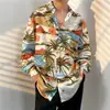 Camisa Floral Retro de Manga Larga Estilo Hong Kong para Hombres y Mujeres, Estilo Perezoso, Caída Suelta, Seda Helada Delgada, Nicho, Camisa Protectora Solar para la Playa
