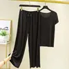 Pantalones Cortos de Seda de Hielo Conjunto para el Hogar Conjunto de Camiseta con Cuello en V para Mujer Verano Delgado Casual Ropa de Abrigo Color Sólido Pijama Conjunto de Dos Piezas