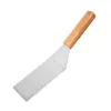 Pala para freír con mango de madera, pala para hornear de acero inoxidable, pala para cocinar teppanyaki, herramienta para asar carne, adecuada para espátula para crema de pasteles