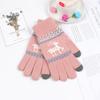 Luvas Femininas de Lã Tricotada Quentes com Tela Sensível ao Toque Estilo Coreano Outono e Inverno, Estampa Moderna de Rena Estilo Casal Natalino para Adultos