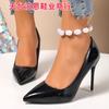 Moda Europea y Americana Primavera y Otoño Zapatos sin Cordones para Mujer con Tacón Alto en 4 Colores, Tacones de Aguja Profesionales, Zapatos de Mujer para Banquetes y Pasarelas