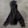 Sudadera con Capucha Creativa y de Moda Estilo Americano con Decoración de Parches, Mangas Largas de Retazos, Corte Holgado, Estilo Urbano Deportivo, Sudadera Cortavientos