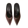 Sandalias de Tacón Alto Estilo Nuevo de Verano, Simples y de Moda para Mujer, Retro Francés, Color Marrón, de Temperamento, Punta Fina, Boca Baja, Tacón de Aguja