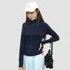Chamarra de yoga lulu con cuello alto para mujer, corte ajustado, cárdigan que favorece la figura, ropa deportiva para correr, fitness, top de manga larga con cremallera para mujer