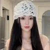 Gorro de lana calado tejido a mano estilo coreano para mujer, moda primavera y otoño, transpirable, que deja ver la cara, pequeño, combina con todo, gorro para cubrir la cabeza