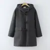 Cardigan Feminino de Lã Espesso Acolchoado Cor Lisa Estilo Coreano Inverno 2025 Fivela de Três Chifres Venda por Atacado