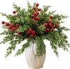 Simulación transfronteriza plantación verde pino y ciprés navideño ramo de frutos rojos DIY arreglo floral decoración accesorios de flores falsas adornos para el hogar