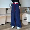 Calça Jogger Esportiva Casual Bordada Patchwork Retrô Americana para Mulheres Outono 2025 Nova Larga Reta Wide-Leg Cargo
