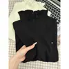 Suéter de Tricô com Gola Alta Meia-Calça e Manga Longa de Renda Outono e Inverno Feminino Estiloso para Camada Base com Acabamento de Babado Suéter Vermelho Roupa Feminina