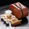 Traje de juego de té kung fu de viaje de jade de grasa de oveja, tetera portátil de una olla y cuatro tazas, tetera para coche y exteriores, traje de regalo hecho a mano