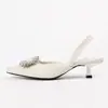 Sandalias Baotou para Mujer Verano Hebilla Cuadrada con Pedrería Tacón Bajo Tacón Pequeño Tacón Delgado Tacones Altos Punta Fina Zapatos Planos de Tacón Bajo para Mujer de Moda