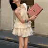Elegante Vestido Halter de Jazmín del Sur de Francia sin Espalda con Adorno de Encaje, Cuello en V, Estilo Dulce y Picante para Mujeres Petites
