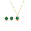 Conjunto de Collar y Aretes Retro de Alto Gama de Estilo Nuevo Transfronterizo con Óvalo de Esmeralda y Circonita Microincrustado, Accesorios de Moda y Versátiles