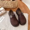Zapatos de mujer estilo japonés con suela gruesa y punta redonda, novedad otoño 2026, versátiles, retro, para aumentar altura, tipo slip-on, zapatos Birkenstock para personas petite