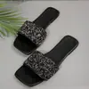 Temu Venta Caliente Transfronteriza Chanclas Planas de Una Tira con Lentejuelas y Brillo Fino Tacón Bajo Casuales para Exteriores Punta Cuadrada