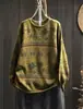 Tricô Pulôver Estampado Novo Estilo Outono para Mulheres, Gola Redonda, Blusa Casual Solta de Manga Longa, Suéter Artístico