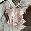 Camisola de Encaje Patchwork para Mujer 2026 Diseño Inspirado en Espina de Pescado Bustier Tubo