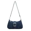 Bolso tipo Baguette de Diseño de Nicho Europeo y Americano con un Toque de Lujo, Bolso de Lona de Mezclilla para Hombro para Mujer, Bolso de Hombro con Cadena Moderno y Versátil