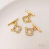 Oro amarillo claro de oro de 14 quilates micro-incrustado de circonita hebilla OT trébol de cuatro hojas pulsera collar de perlas hebilla de conexión de acabado accesorios diy