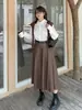 Saia de Couro PU Feminina Inno Plus Size Outono e Inverno Plissada de Cintura Alta Evasê Emagrecedora Couro Saia Guarda-chuva 313050