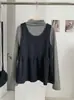 KEKEZOON Camiseta de manga longa com gola alta + Colete xadrez com bolsa conjunto de três peças para mulheres 9278