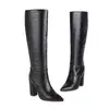 Botas de Mujer de Caña Alta de Color Sólido Talla 34-48 Botas de Cuero con Punta para Mujer Otoño e Invierno Zapatos de Mujer Ligeros con Tacón Súper Alto Talla Grande con Tacón Grueso