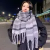 Bufanda de Invierno para Mujer, Chal Versátil, Doble Uso, con Borlas, Cuadros, Doble Cara, Estilo Coreano, Engrosada, Cálida, Imitación Cachemira, Bufanda Larga