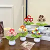 Maceta de punto hecha a mano con forma de pompón, decoración para el hogar, flores artificiales tejidas, ramo de ganchillo de lana, regalo, transfronterizo