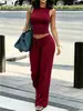 2026 Conjunto de Duas Peças Feminino Cor Sólida Cropped Regata e Calça Solta com Cordão na Cintura para Fronteira Amazon Europa e América