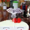 Decoração de bolo de asas de pena de anjo, lindo cartão de bolo de aniversário, acessórios de encaixe para mesa de sobremesas de festa de casamento