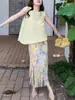 Traje de verano para mujer Conjunto de ropa de alta gama Top sin mangas plisado con borlas de Miyake Conjunto de dos piezas