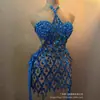 Comercio Exterior Transfronterizo Dos Piezas Azul Pavo Real Lentejuela Pedrería Tubo Halter Transparente Vestido de Fiesta Vestido de Actuación