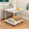 Mesa Auxiliar Lateral para Sofá Sala de Estar Mesa Pequeña Mesa de Café para el Hogar Mesa Cuadrada Lateral Móvil para Cama Estilo Crema Estante de Almacenamiento Mesa para Snacks