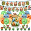 Decoración de Fiesta de Cumpleaños con Tema de Dinosaurios Banderín Colgante Bandera para Pastel Set de Globos