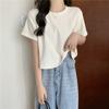 Camiseta Estilo Deseo Puro Europeo y Americano para Mujer Verano Nuevo Irregular Manga Corta Suelta Estilo Occidental Reductora de Edad Manga Media Top Corto