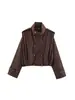 Fábrica de Origen Transfronteriza Gabardina Corta con Cuello Alto para Mujer Estilo Retro Casual Doble Botonadura Hombreras Manga Larga Cordón Elástico Fruncido Chaqueta