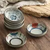 Prato de tempero redondo retrô estilo japonês prato de molho comercial prato pequeno prato para mergulhar louça de cerâmica sob esmalte