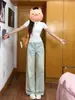 Pantalones vaqueros anchos lavables de cuatro estaciones para mujer, pantalones rectos de verano finos de cintura alta, pantalones largos para mujer petite