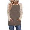 Camiseta de Manga Larga Suelta con Cuello Redondo, Color de Contraste y Bolsillo, Cepillada, para Mujer, Comercio Transfronterizo Europeo y Americano de Amazon, Colección Otoño/Invierno 2026