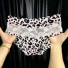 Mujer Joven Sexy Estampado de Leopardo Alto Valor Hielo Seda Encaje Calzones Nuevos para Mujer Sin Costuras Anti-pellizco Tanga