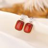 Um Veado Prata S925 Prata Esterlina Banhado A Ouro Cera De Abelha Sangue Pimenta Retro Luz De Luxo Simples Quadrado Orelha Studs Elegante Elegante Prata Orelha Gota