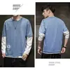 Estoque de fábrica: Camiseta masculina de manga comprida, novo estilo primavera/outono, corte solto, gola redonda, camada base, moletom de marca da moda